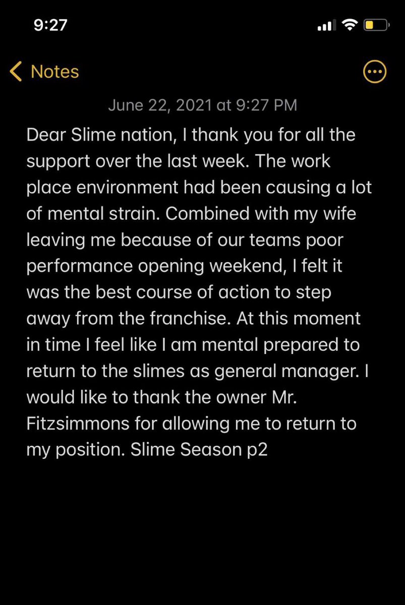 Brian Helbig has been reinstated as Manager. His statement below: