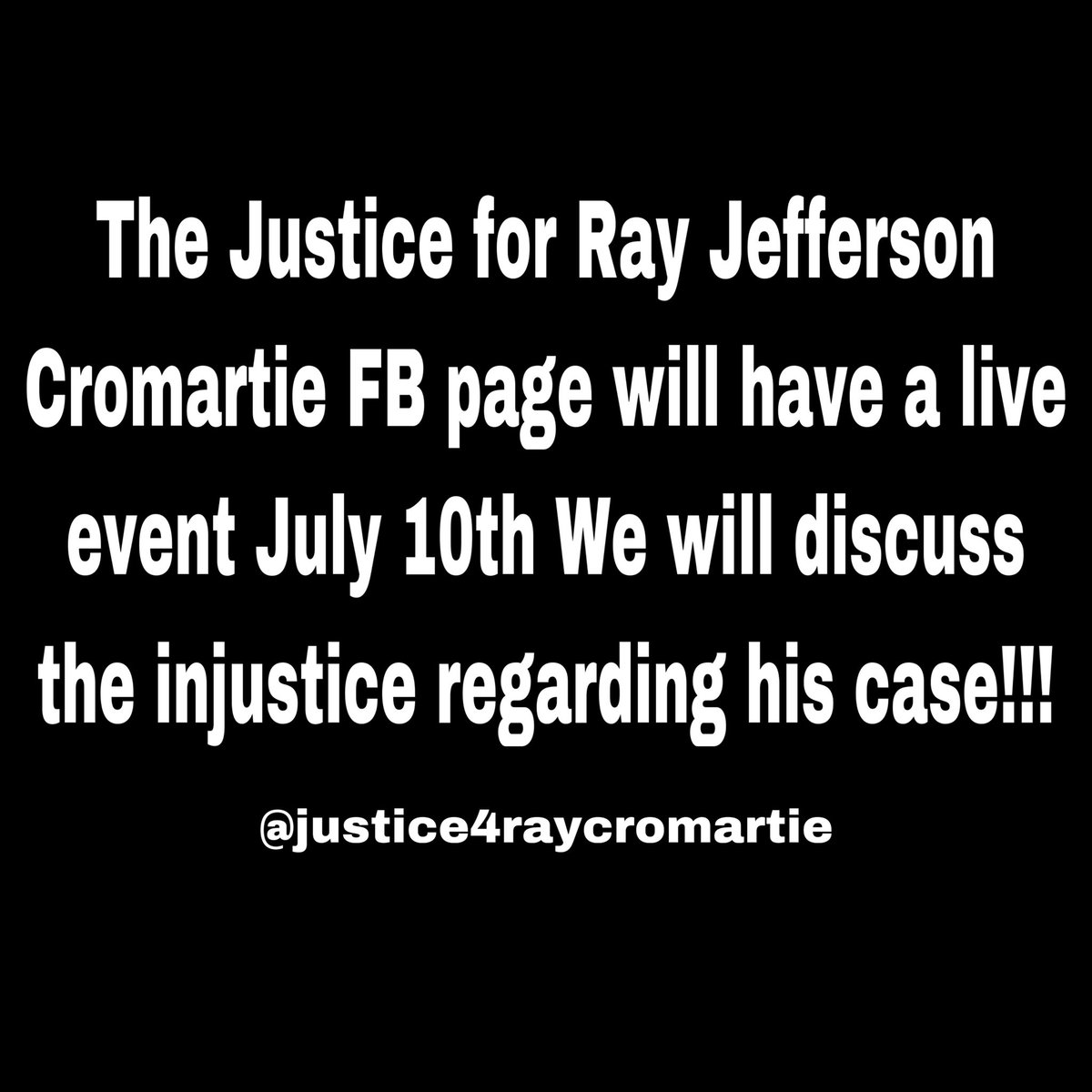 DominiqueBarl19's tweet photo. Join in!!!! #raycromartie #prisonreform #blackman #justice #endthedeathpenalty 

Facebook page: https://t.co/Yir7iOBLqx https://t.co/5BHOaPJXye