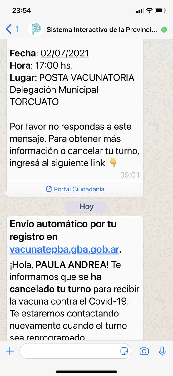 Paulaand68's tweet photo. Aqui la prueba de como mienten con las vacunas !!me dieron turno y luego me cancelan!!! Trabajo en dos terapias Intensivas UNA VERGÜENZA !!!! https://t.co/0x67ePhVeC