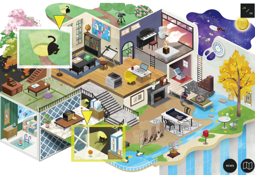 museum_commons's tweet photo. オンラインでの展覧会は絶賛開催中です👏「Room X」と「KeMCo 360 VIEW」の（個人的）一押しポイントをご紹介いたします！
Room X part1！リニューアル時にこっそり登場していた #黒猫 たち🐈
前回とのビジュアルの違いも探してみてくださいね🐾 #オンライン展 #RoomX
https://t.co/R2tB7xRvxt https://t.co/1NhmFIsVOv