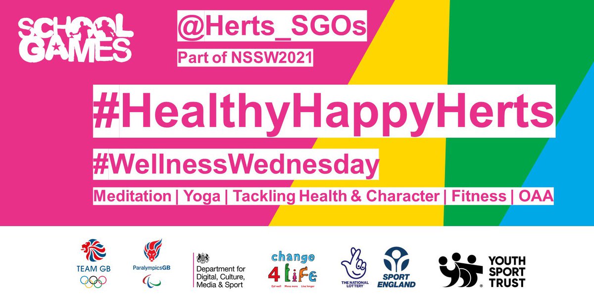 #HealthyHappyHerts
📆#wellnessWEDNESDAY
📹 youtu.be/RhK_MmiJDQI
🧩Meditation, Yoga, Tackling Health&amp;Character, Fitness and OAA
🖥 sportinherts.org.uk/peschoolsport/…

Please tag us in your photos and update us via Twitter, using the hashtags💪.

#getinvolved <a href="/Herts_SGOs/">Herts School Games</a>