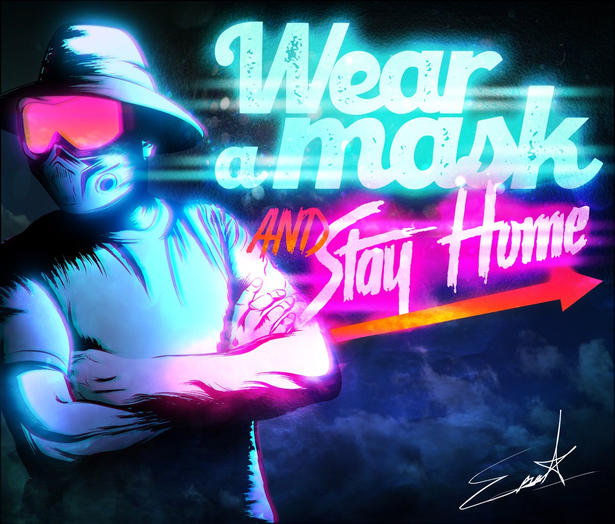 Erion_Yarag's tweet photo. Wear a Mask and Stay Home.

A difficult mission, but not impossible.
It is not the stronger who wins, but the one who  best adapts.
.
.
:
:
.

Illustration created in: #illustrated and #photoshop 
#vivimosdiseñando #retrowave  #ilustracion  #80s  #COVID19  #StaySafe  #StayHome https://t.co/yeYiZZb1tH