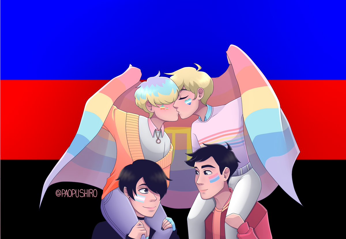 PaopuShiro's tweet photo. Después de días, al fin me digno a publicar el dibujo del #poliamor. Feliz día atrasado a quien corresponda 💙
 Recuerden que son amados, válidos y toda una comunidad les respalda 🏳️‍🌈✨
Personajes de: @refrainbow

#Orgullo2021 #LGBT+ #boyfriendswebtoon https://t.co/jd5VR1XPtj
