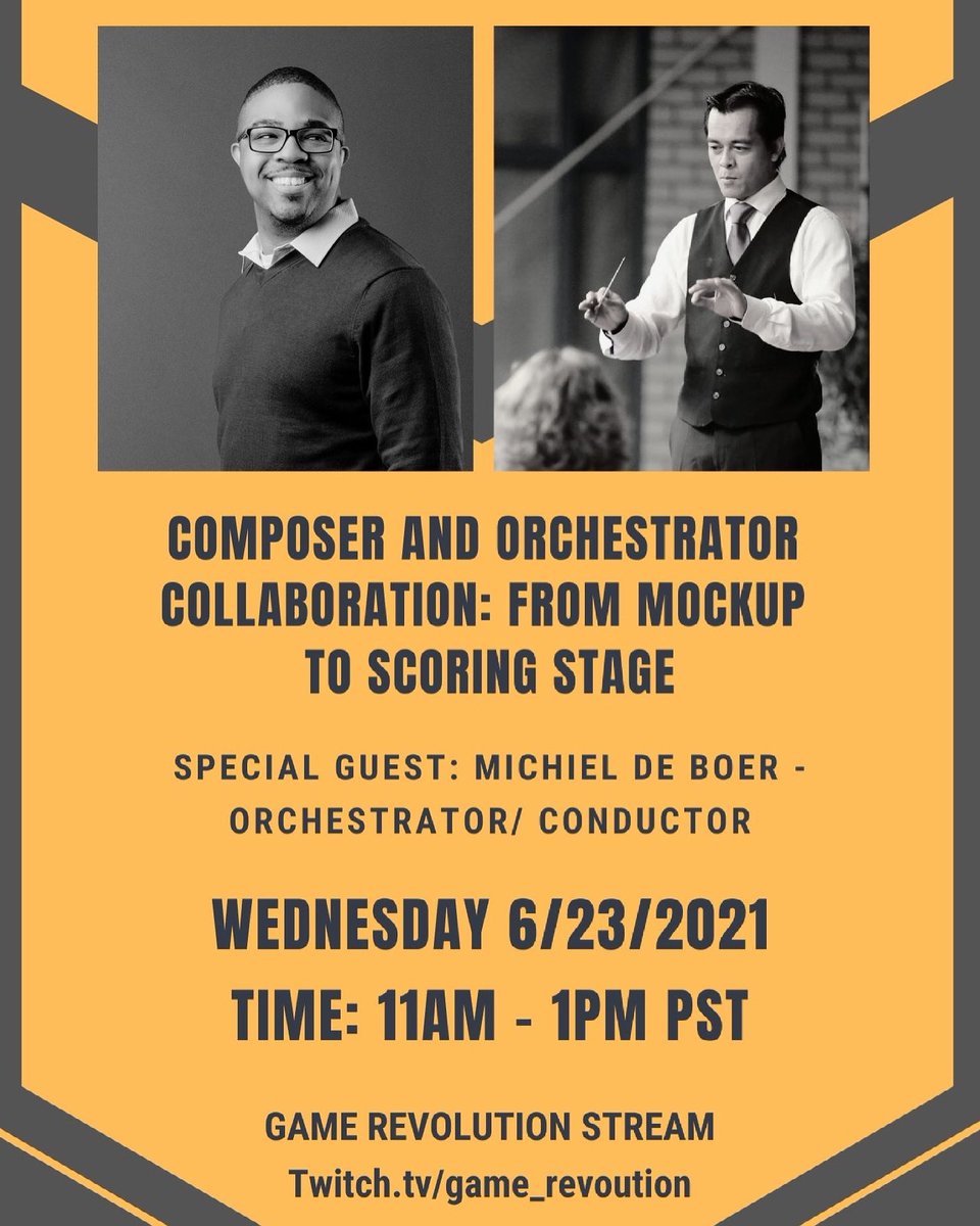 ✨Special Guest✨ TOMORROW My orchestrator, Michiel de Boer @callichio will be joining me on a very informative stream via <a href="/Game_Revolution/">GameRevolution.com</a> See techniques/workflow of orchestrating my work to the scoring stage to be recorded. 📖🎼🎻#vgm #gamemusic #videogamecomposer
