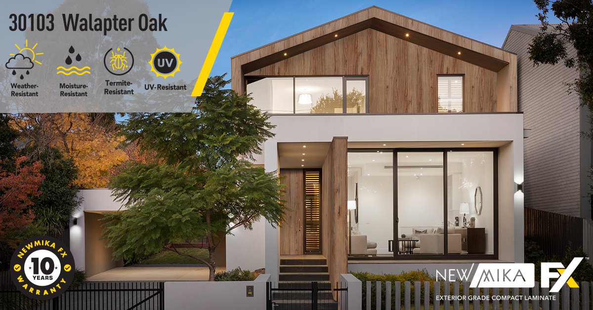 Mikasalaminates's tweet photo. Walapter Oak from #NewMikaFX finishes with a wooden aesthetic offering absolute resistance to weather conditions & termites over a 10-year warranty period in a flawless manner
For more: https://t.co/Hrfec5vsbz
#ExteriorSolutions #compactlaminates #exteriorcladding #weatherprotect https://t.co/HSIFuSvMGs