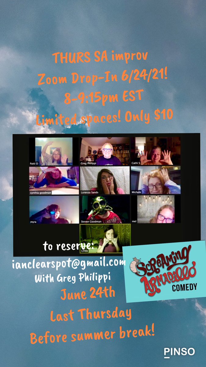 SAcomedy1's tweet photo. This THURS last Zoom improv drop in! Only $10! https://t.co/GlbZPR6bae