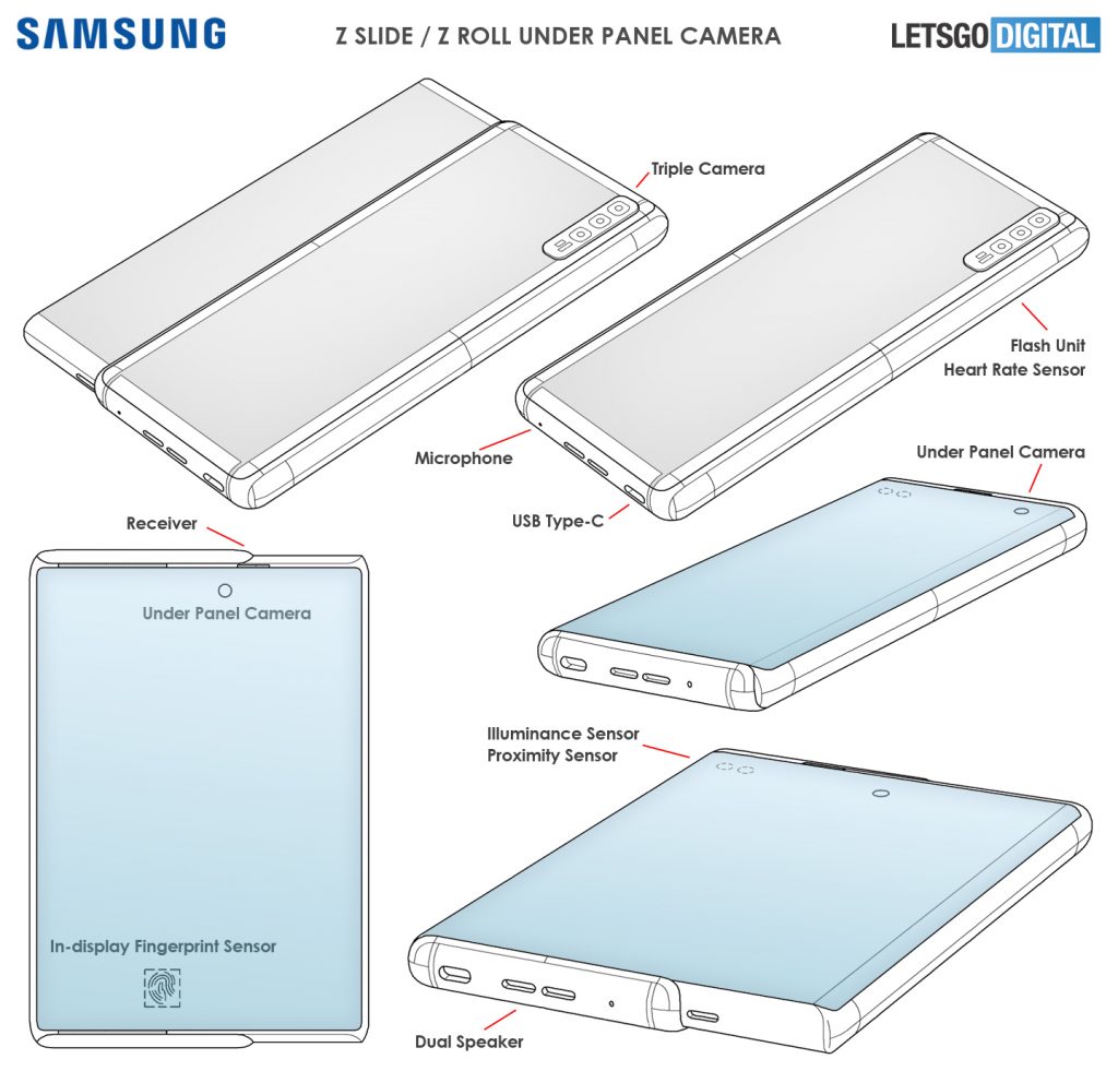 TechnoAnkit1's tweet photo. Samsung Filed patent of a slideable smartphone with

•under-display camera
•In-display fingerprint sensor
•Triple camera with heart rate sensor
• Dual Speaker

Via: @letsgodigitalNL 

Link: https://t.co/YV5EitVdiQ

#SamsungGalaxyZSlide #SamsungGalaxyZRoll https://t.co/gd2OUOnPfw