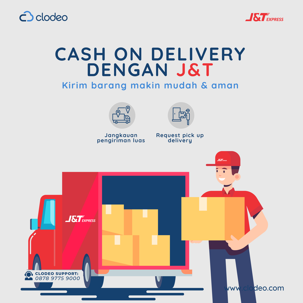 clodeo_id's tweet photo. Jangkauan pengiriman luas ditambah ongkos kirim terjangkau, bikin kamu mesti banget coba layanan COD Clodeo x JNT Express! Selain itu, layanan pengiriman di Clodeo barangnya nggak perlu kamu antar ke gerai, tinggal request pick up dan kurir siap jemput paket ke tempat kamu! https://t.co/d4t2W6n2oE