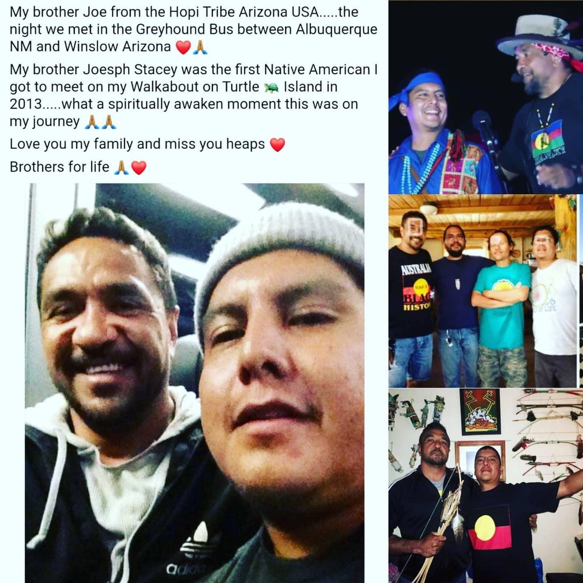 alecdoomadgee's tweet photo. My brother Joesph Stacey from the Hopi Tribes Arizona USA.....it was 8 years ago on my Walkabout that we met and shared culture for the 1st time
#NativeCulture #OriginalLivesMatter @gulfcountryfest #Native2Native https://t.co/6pKxgBB9Ew