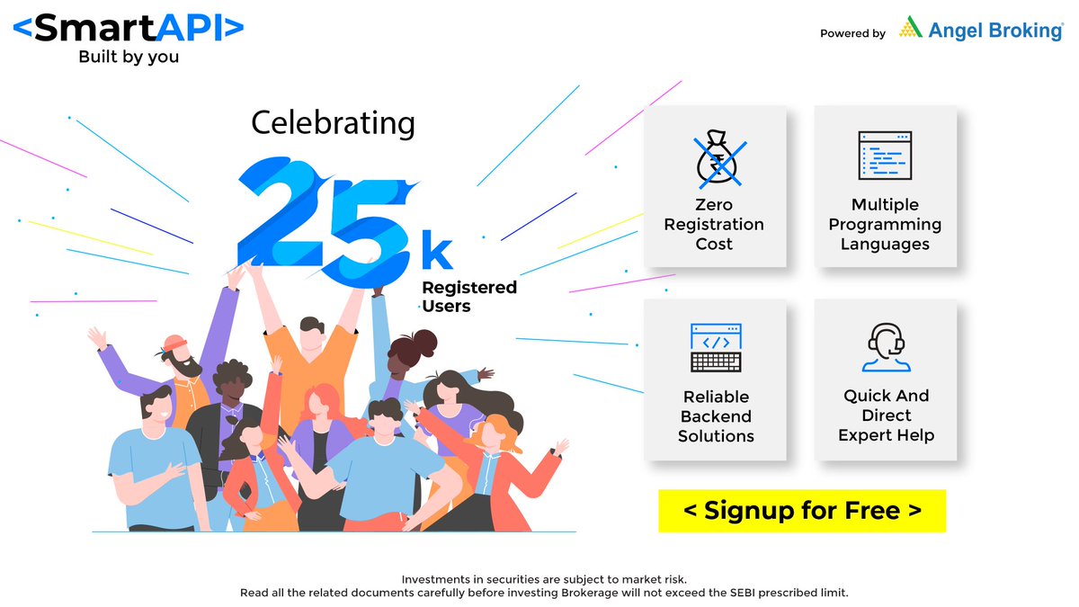 AngelOne's tweet image. We are glad to announce that #SmartAPI now have 25K registered users!
So what are you waiting for? Visit the link and sign up for free: bit.ly/3d7X6pc
#AngelBroking
