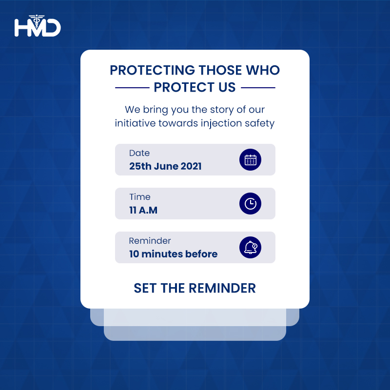 hmdhealthcare's tweet photo. We have some exciting news for you! On 25th June 2021, HMD is bringing to you the story of their initiative towards ensuring injection safety. #Markyourcalendars to catch our #upcomingevent on #injectionsafety. We cannot wait to see you all there!
#UnsafeInjection #SetTheReminder https://t.co/RSj0JRXI3B