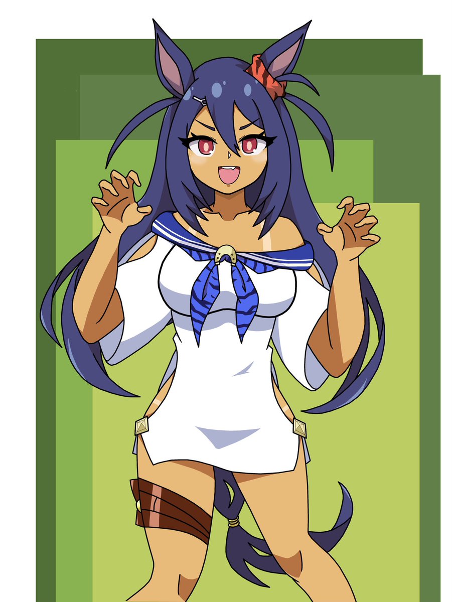 「初期案の日焼け跡も良いよねヒシアマゾン
 #ウマ娘 」|ゲキカラちゃんのイラスト