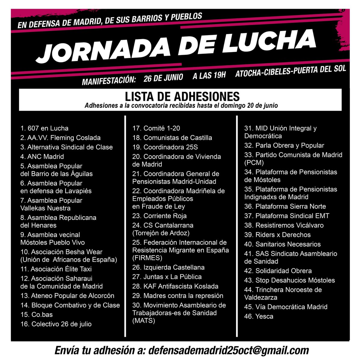 Aquí están las jornadas de lucha vallekanas que comienzan mañana 24 de Junio. No te las pierdas.
El sábado tod@s a la manifestación de Atocha.
24/6 Jueves - Ruta con memoria por Vallekas.
25/6 Viernes -Charla y conciertos en la Borromeo.
26/6 Sabado- Acto público en la Plaza Roja