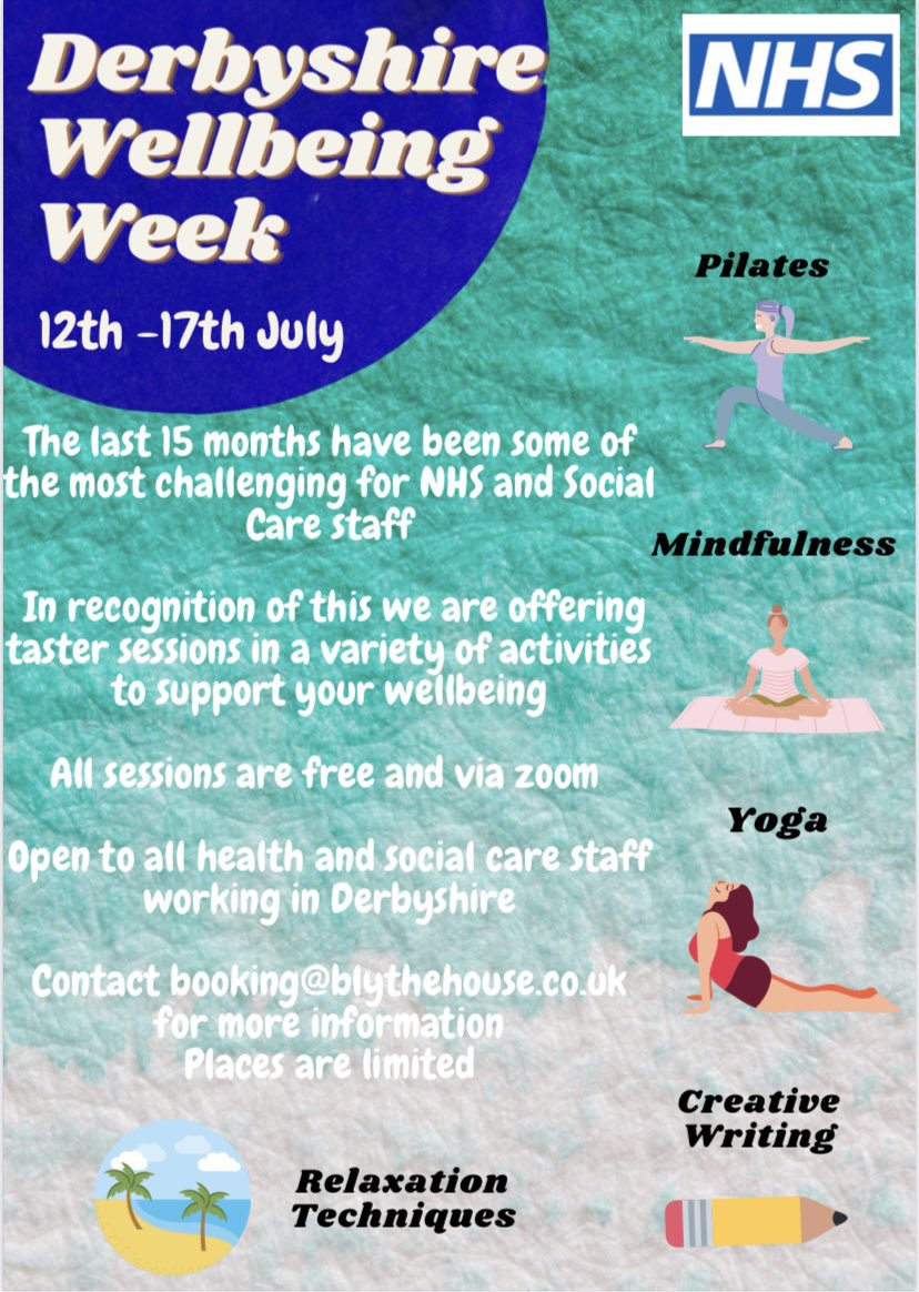 A virtual Wellbeing week is being held for NHS employees on 12-17th July 🤩👇 
These are fab to boost your physical and mental wellbeing and give our minds and bodies some well deserved TLC 😌

#TeamUHDB