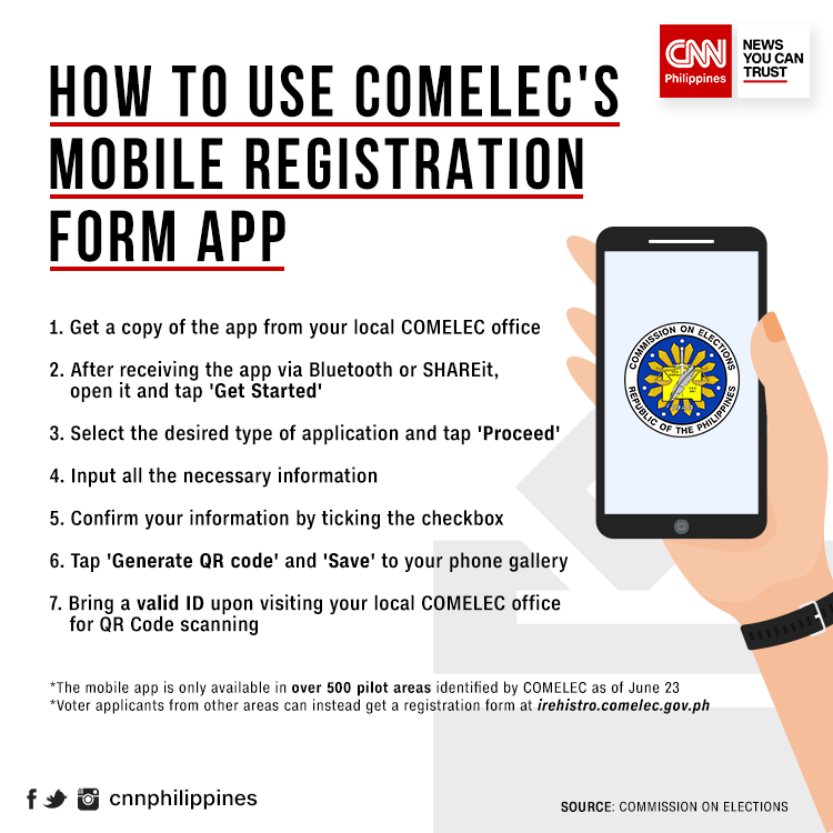 newswatchplusph's tweet photo. 99 days to go before the voter registration 🗳️ closes! 

Voter applicants from selected cities and municipalities in the country can now accomplish a registration form 'fast and hassle-free' with @COMELEC's mobile voter registration app. #TheFilipinoVotes🇵🇭 https://t.co/tLShiw5zxu