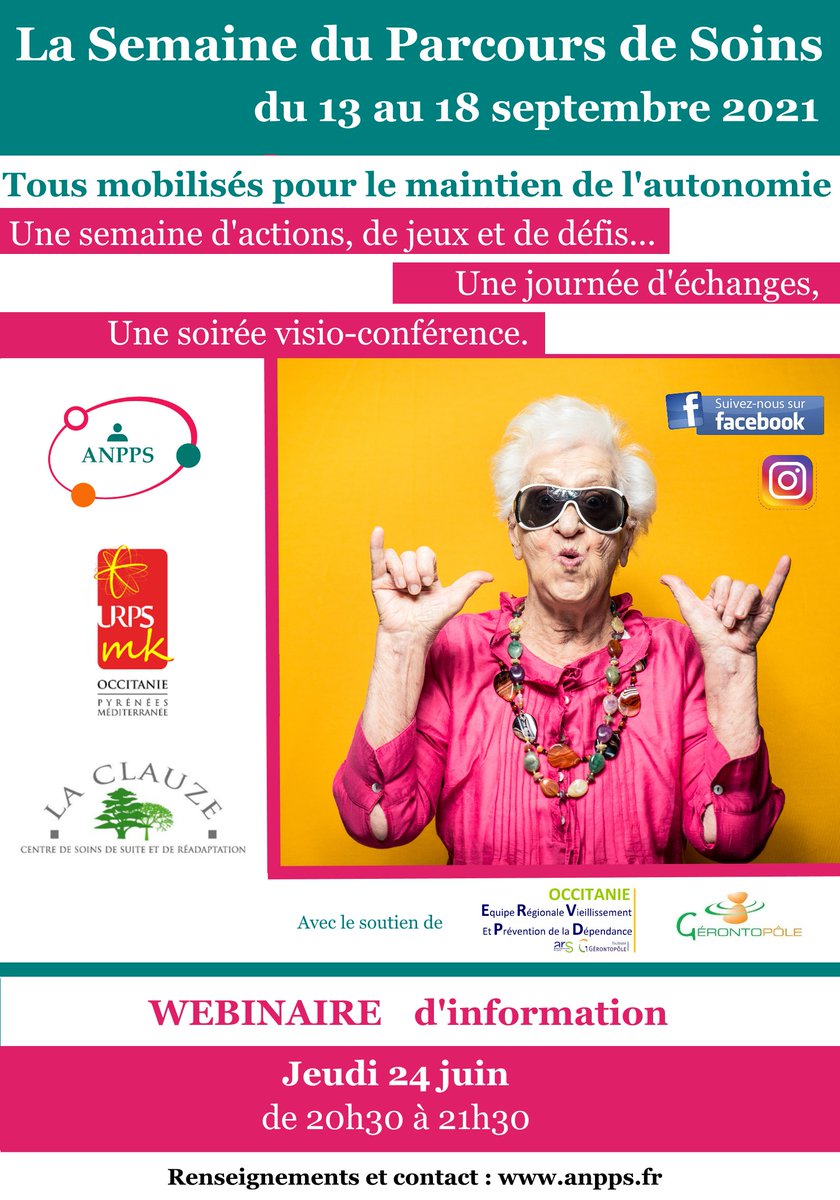 💻[Semaine du Parcours de Soins]
📣Si vous souhaitez faire connaitre votre savoir faire et participer aux actions de la semaine du parcours de soins, nous vous invitons à participer à leur webinaire d'information
📅24 Juin à 20:30
➕Plus d'infos anpps.fr