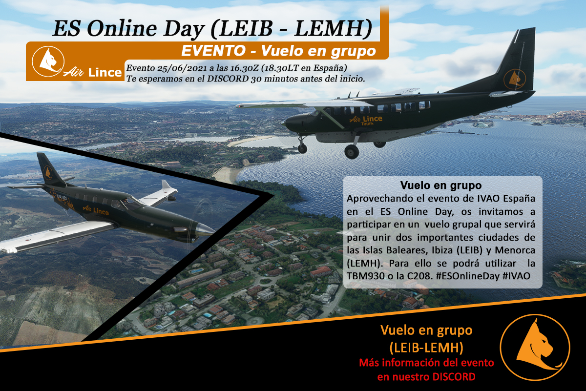 AirLinceVA's tweet photo. π Aprovechando el nuevo evento en el #ESOnlineDay de @IVAOES el #IslandJump, os proponemos un plan para esta tarde, coger nuestro π§³ para salir de #Ibiza (LEIB) a #Menorca (LEMH) y disfrutar de las excepcionales vistas aΓ©reas de las #IslasBaleares π.
#AirLince #IVAO #MFS20 https://t.co/K3OxtMBPOm