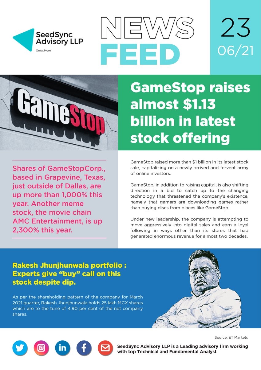ssg_advisoryllp's tweet image. Seedsync Advisory&apos;s News Update !
#seedsync #NewsUpdate #advisory #GameStop #rakeshjhunjhunwala #Share #like #comment
