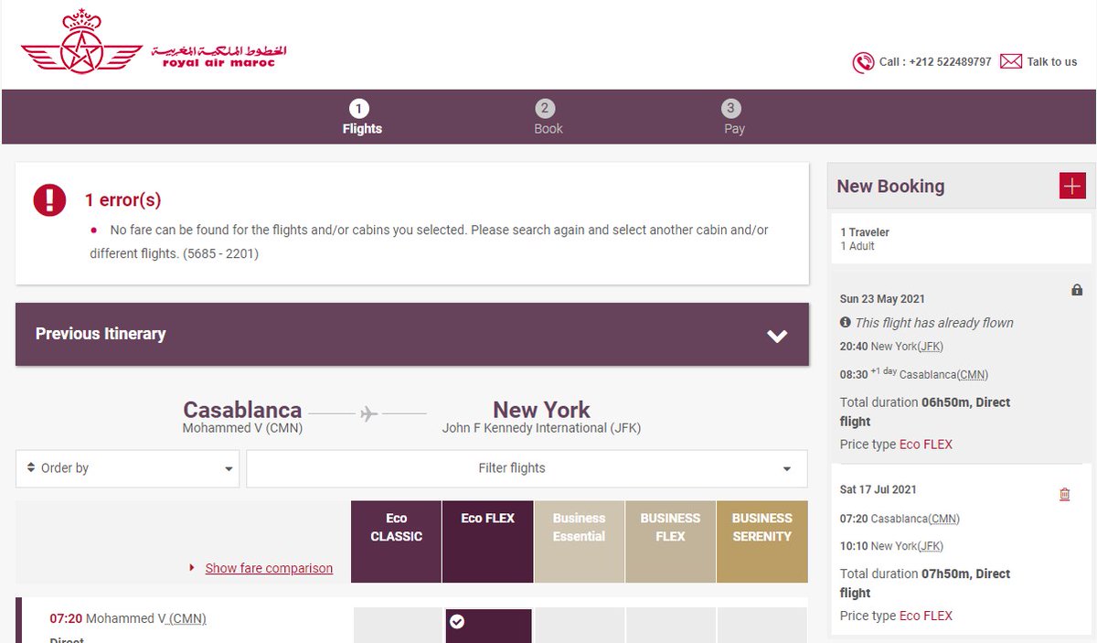 iElectrono's tweet photo. @royalairmaroc I booked a flight on May 7th, 2021, before our king's instructions a round trip from New York to Casablanca, then Casablanca - New York. but I need to change my return date. I tried on the website, but when I choose a date no matter what or when, I get an error. 
@royalairmaroc https://t.co/NOy4LySUla