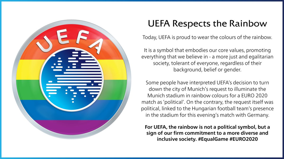 Je m'appelle Liesjuh 🌈 on Twitter: "Vreselijk statement @uefa Het is  irrelevant of het politiek is of niet. Er is géén neutrale optie: óf UEFA  staat München toe stadion te verlichten in