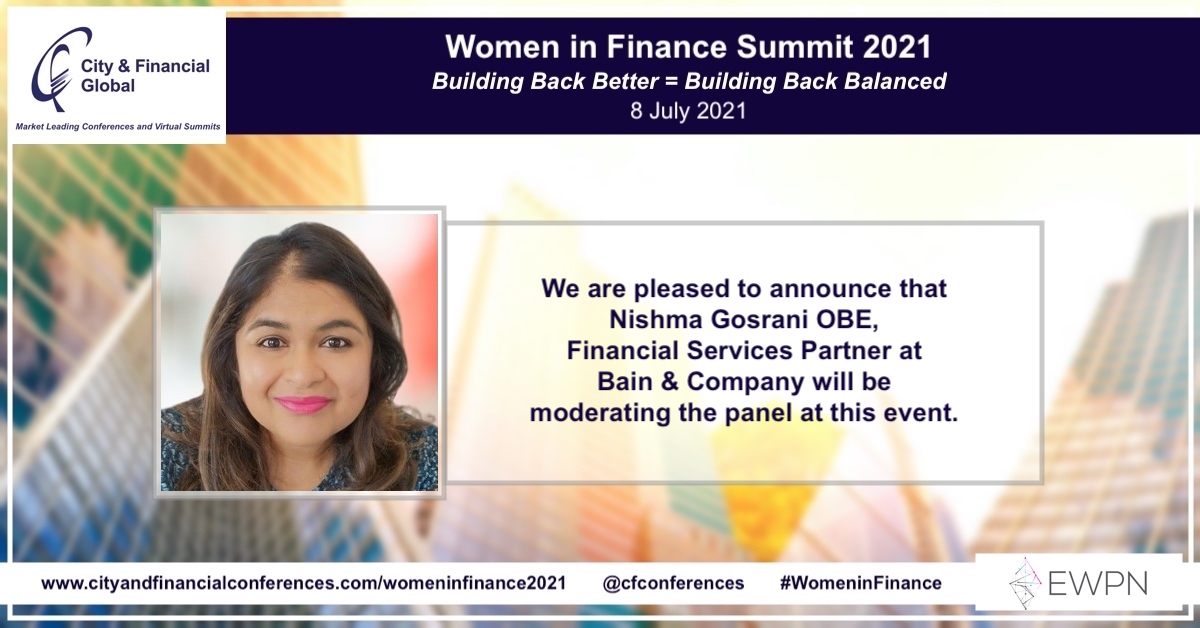 Upcoming summit: <a href="/NishGosrani/">Nishma Gosrani OBE</a> OBE, Financial Services Partner @BainAlerts will be moderating a panel at the 5th edition #WomeninFinance discussing the impact of Brexit, COVID-19 &amp; remote working on women, couples and companies.