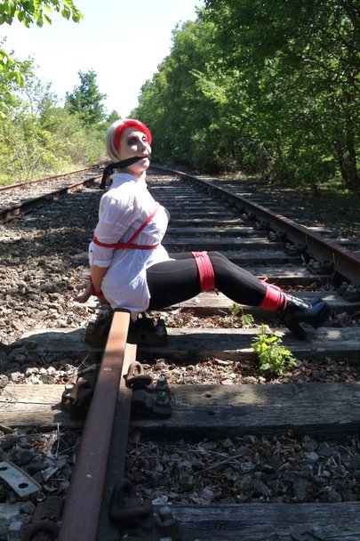 BondageDavyuk's tweet photo. Who does not like to see the classic damsel in distress on a set of railway lines?
Taken from my last shoot
Copyright belongs to davyukbondage
#bondage #damselindistress #alltapedup #gaggedgirl #hogtied #customshoot https://t.co/5bgK3vJr0n