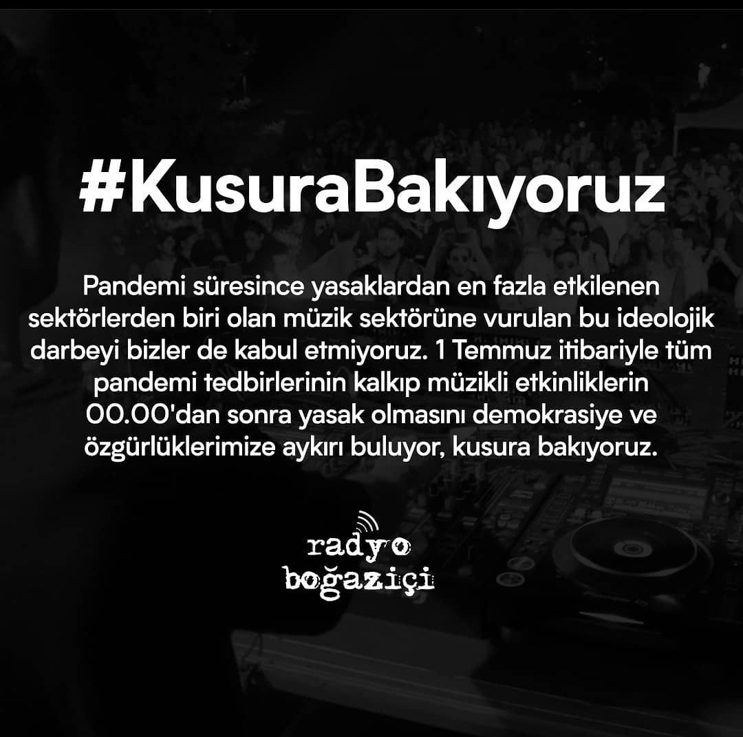 Pandemi küresel bir salgının etkisi.
İnsan sağlığı ve yaşamına olumsuz etkileri.

Müzik ve eğlence ise ruhun gıdasıdır.

Sanki her sokakta bir sahne
Sanki her sokakta bir bar varmış gibi.

Müziksiz ve sanatsız bir ülke kör ve sağır bir ülke demektir.
#KUSURABAKIYORUZ
Saat 12