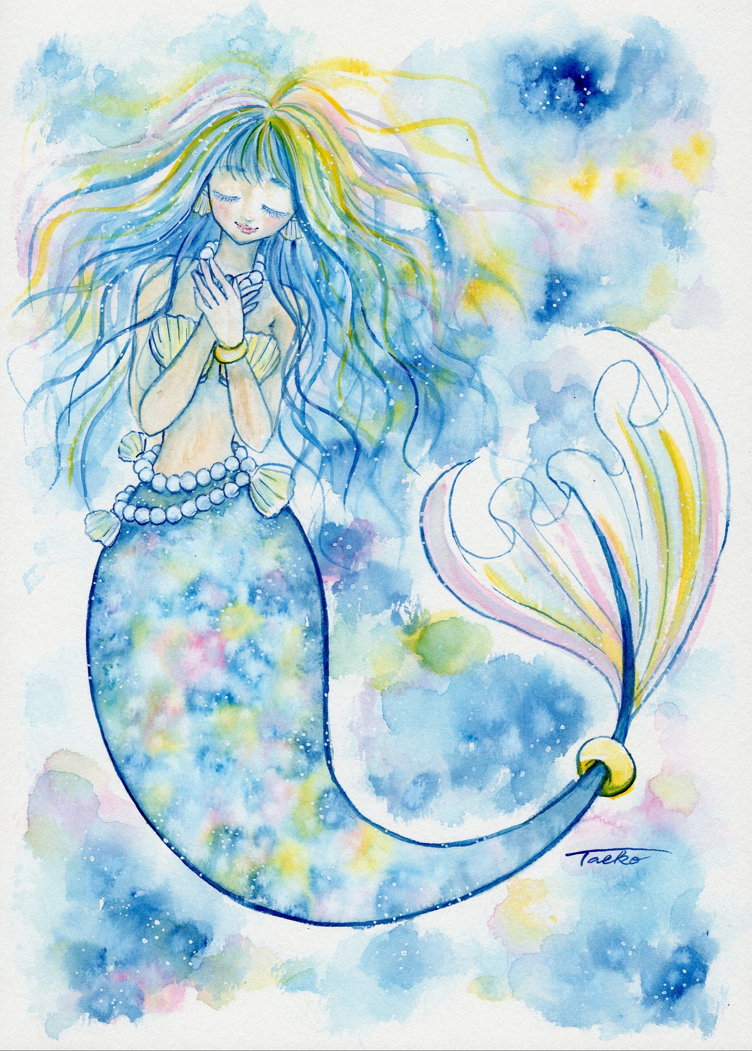 専用 手描きイラスト《 sunshine 》水彩画 人魚 マーメイド オリジナル 専用 手描きイラスト《 sunshine 》水彩画 人魚 マーメイド オリジナル