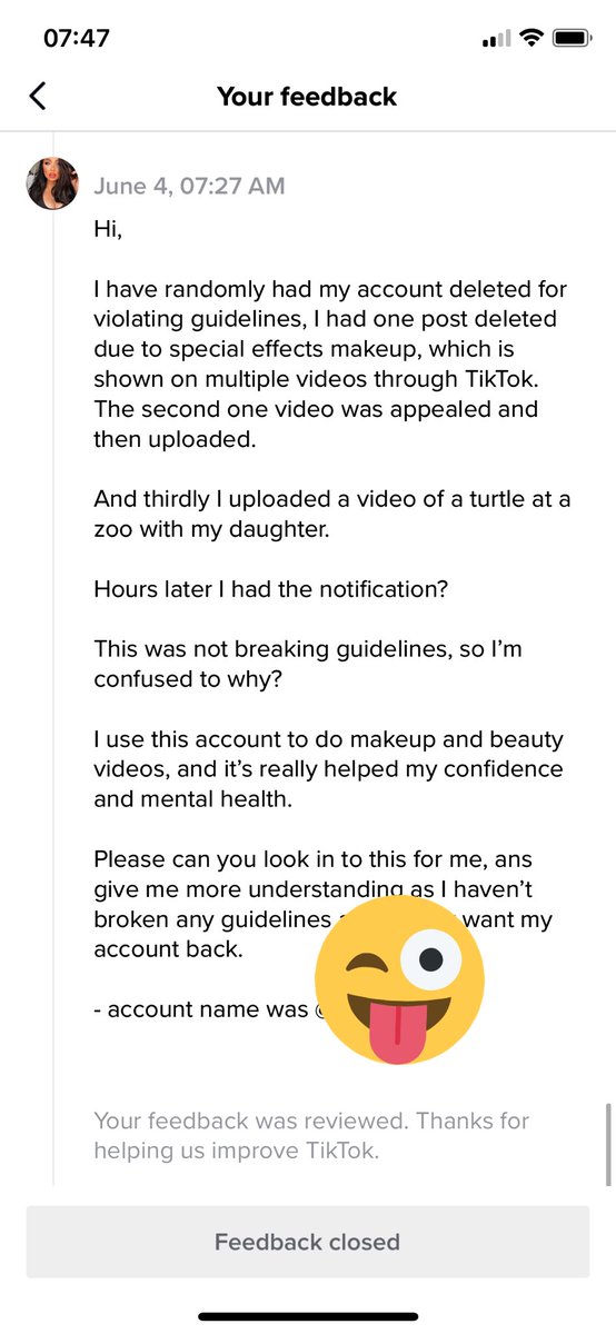 skye_harmony's tweet photo. This is what @TikTokSupport @tiktok_uk @TikTokHelp do when you ask for help. No reply just close the feedback. I wouldn’t even bother your selves with downloading it https://t.co/o70wRF5vuR