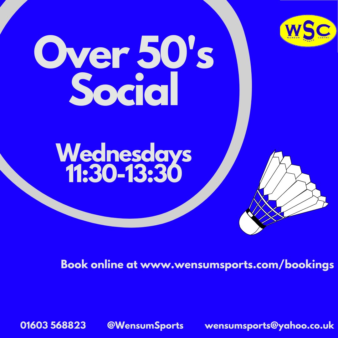 Join us at 11:30 for our badminton over 50s social