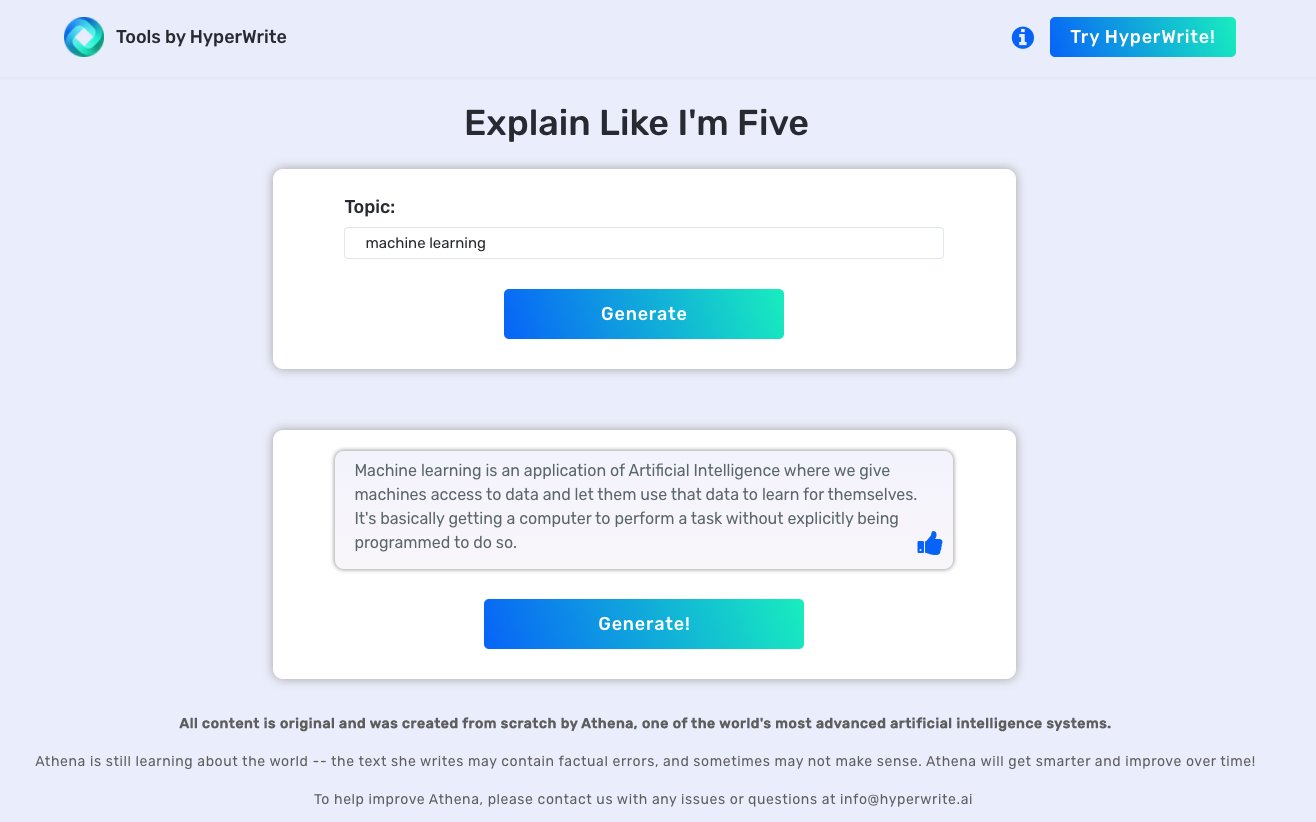 Sangmin Eth Choimiraischool Hyperwriteにいくつか新しい機能が追加されています まずは Explain Like I M Five Eli5 Eli5は 私が5歳だと思って説明して という意味だけど要するにわかりやすく説明してということ Hyperwriteのeli5