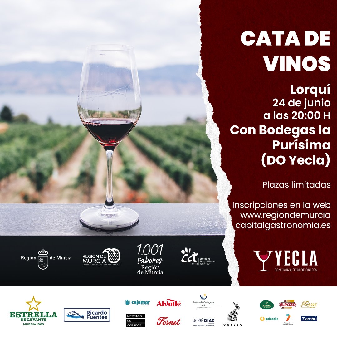 😋 Seguimos con la programación de la #RegióndeMurciaCapitalGastronomía2021. 

🍷 Si eres un amante del enoturismo, mañana tienes una cita en la localidad de #Lorquí. 

🖊️ Inscripciones: bit.ly/2SqyqkU

#TurismoRM #CostaCálida #RegióndeMurcia #1001SaboresRM