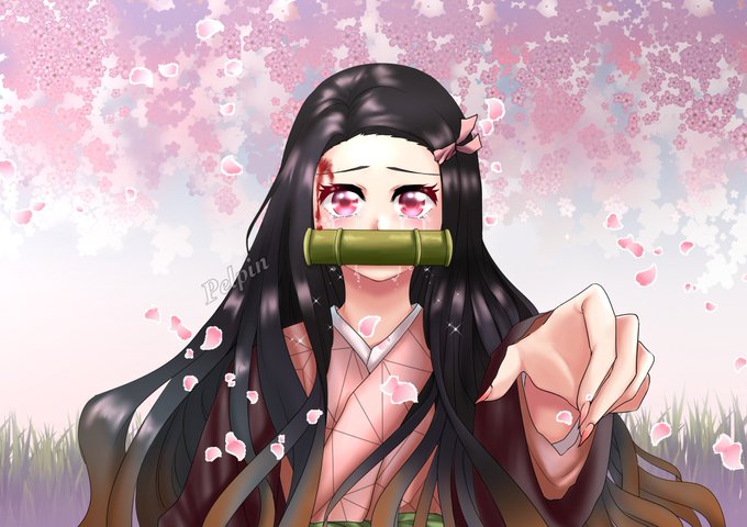 pelpinさんがTwitterに投稿した竈門禰豆子(鬼滅の刃)のイラスト。