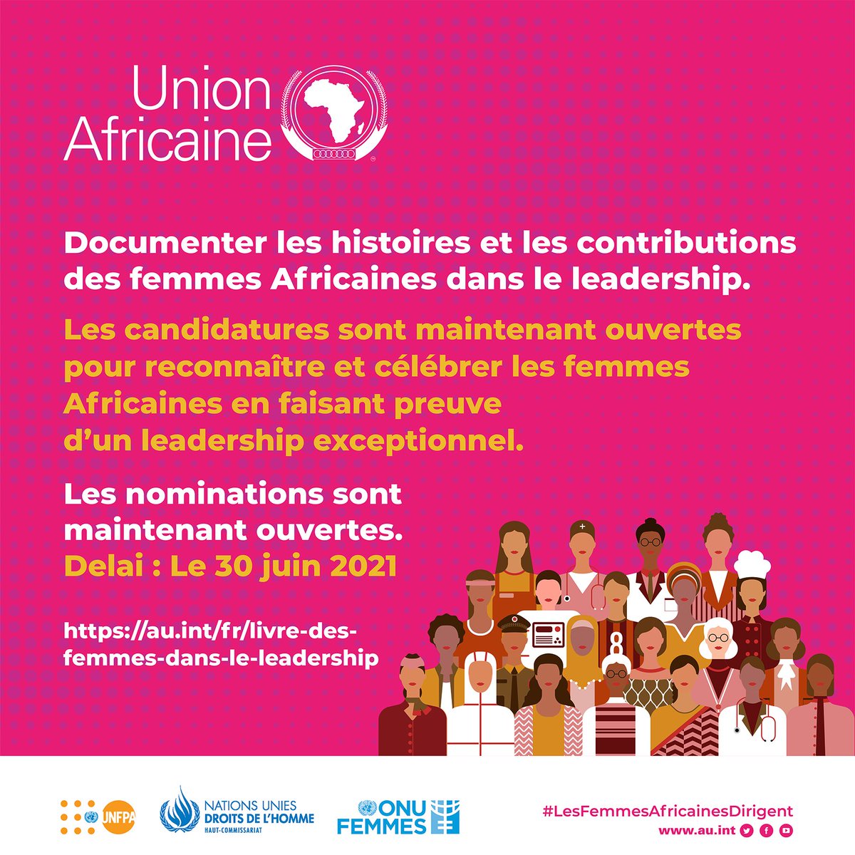 AU_WGYD's tweet photo. Nominations are open to recognize exceptional African female leaders.
🕑Deadline- 30 June 2021

Les candidatures sont maintenant ouvertes pour reconnaître les femmes africaines en faisant preuve d’un leadership exceptionnel.
🕑Delai:le 30 juin 2021

SUBMIT-https://t.co/3lbZ5LmYFh https://t.co/wXUsP2sHFw