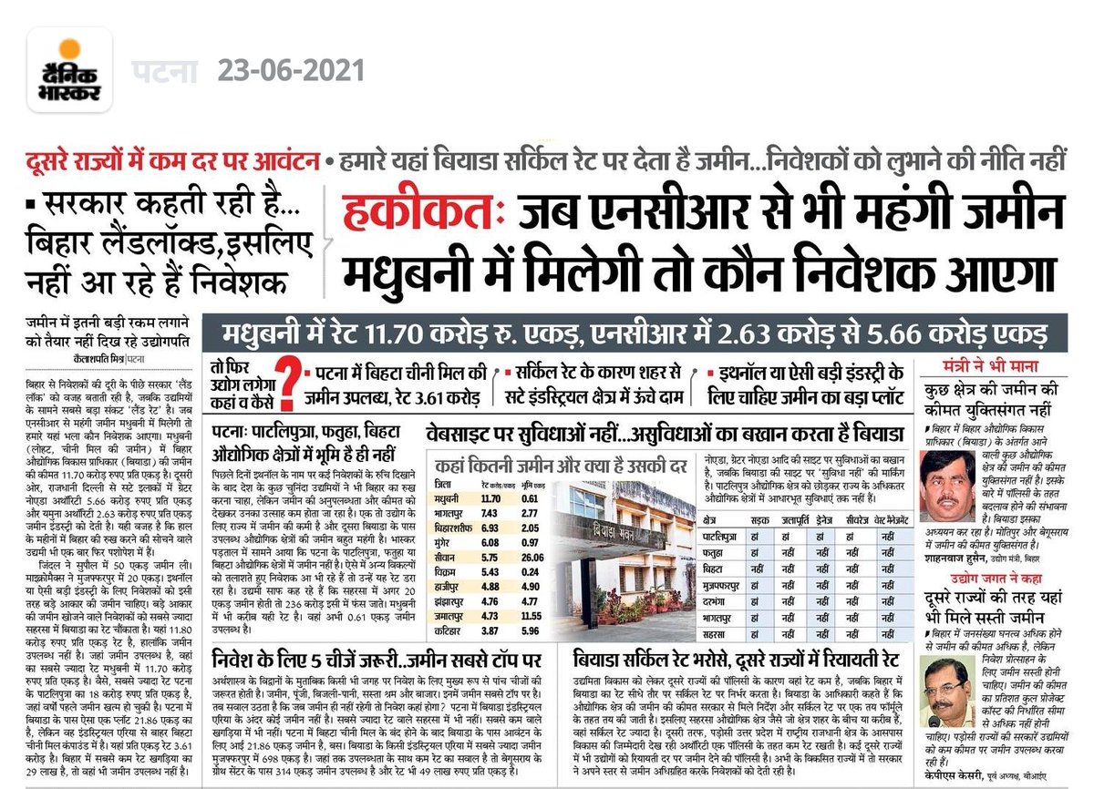 DainikBhaskarBR's tweet photo. @DainikBhaskarBR 

Bihar setting up an example...
Land Purchase is dream for common people in Bihar due to unexpected raise in the price...

#Bihar #Patna
#BiharRevenueLandReformsDept https://t.co/mbNVxIECwX