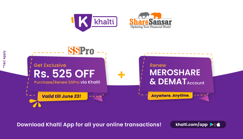 KhaltiOfficial's tweet image. Last day to get Rs 525 off on SS Pro Package! So, pay digitally via Khalti today and
also easily renew your MeroShare and Demat account from Khalti.
How?:
youtube.com/watch?v=ZLq4GM…
#Khalti #Khaltiservices #SSPro