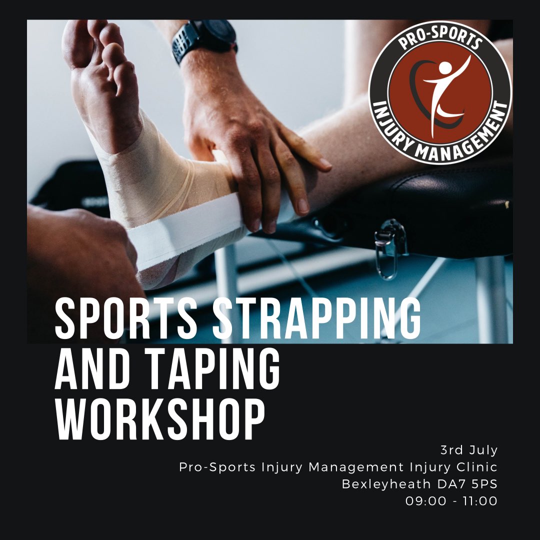 ProSimLondon's tweet image. 🚨Strapping &amp;amp; Taping in Sport🚨
 
A workshop for all abilities and qualifications, delivering practice on strapping and taping techniques within sport. 

🏅2 CPD Hours
🗓 3rd July
⏱09:00 - 11:00
🏡 Pro-Sports Injury Management Ltd
      Bexleyheath
      DA7 5PS

Limited Spaces*