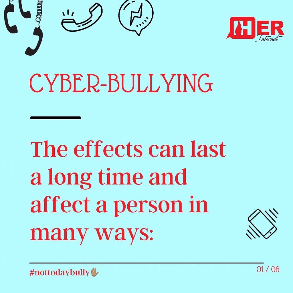 HerInternet's tweet photo. Cyber bullying is an issue that extends throughout the social and private lives of many people leading to low self-esteem and anxiety. It can seem like there’s no escape. 

Be part of our campaign 

CyberBullyingEndsNow!
 #nottodaybully✋🏾
#HERONLINESAFETY https://t.co/KraNhjTmyM