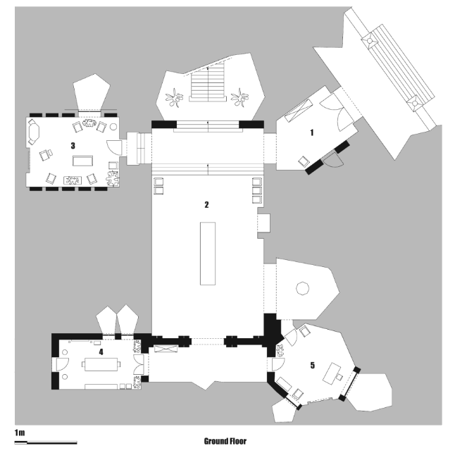 Manderley ground floor plan, The Wrong House: The Architecture of Alfred Hitchcock (2007) by Steven Jacobs