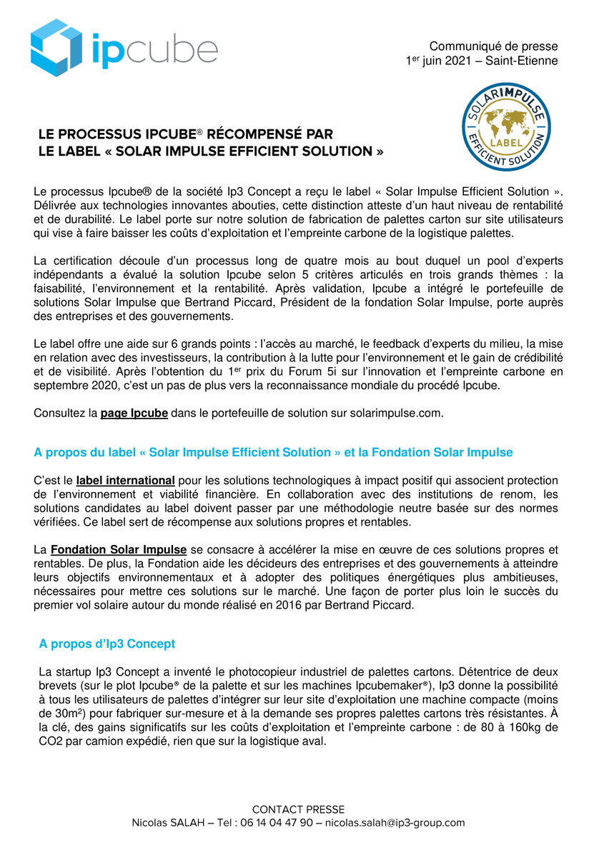 IPCUBE_'s tweet photo. 📣 Vous avez manqué la nouvelle ?

La solution Ipcube vient d'être labélisée @solarimpulse par la Fondation de Bertrand Piccard !

Retrouvez toutes les informations sur notre solution et sur le label dans notre communiqué de presse ⬇️

#ipcube #innovation #future https://t.co/M8CELApNWA