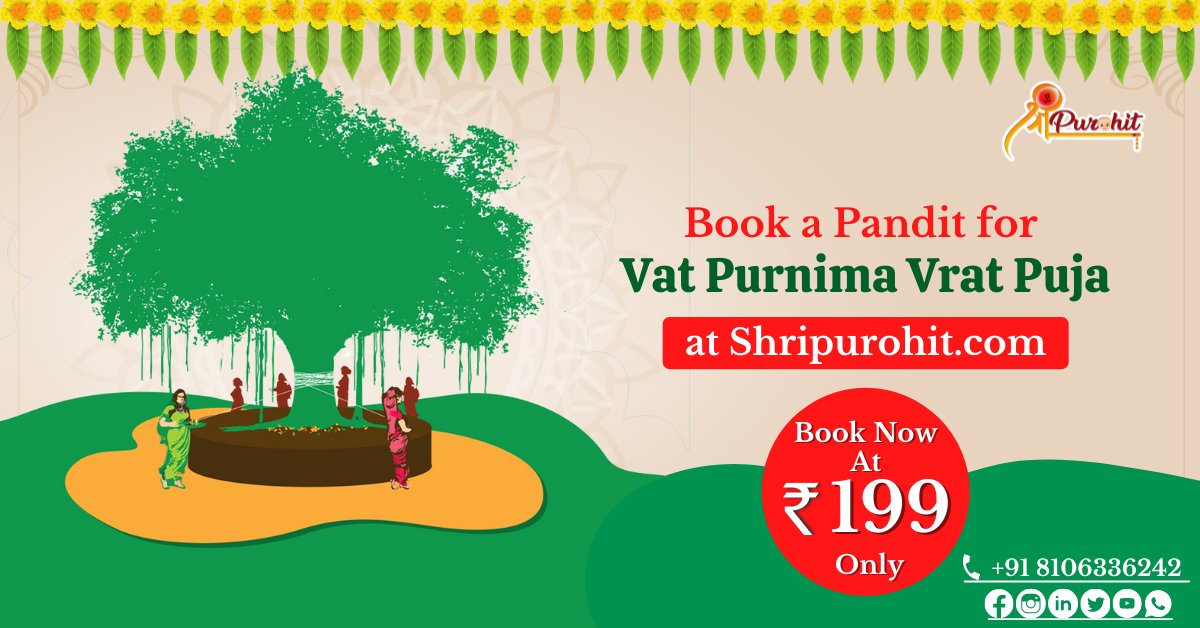 Book highly experienced pandit and purohit. 
Vat Purnima vrat Puja, 
For bookings: call us on  8106336242
visit us @ shripurohit.com

 #vatsavitrivrat2021 #onlinepanditbooking #OnlinePurohit #panditforpuja #onlinepoojabooking #pandit #purohit #hinduism #shripurohit