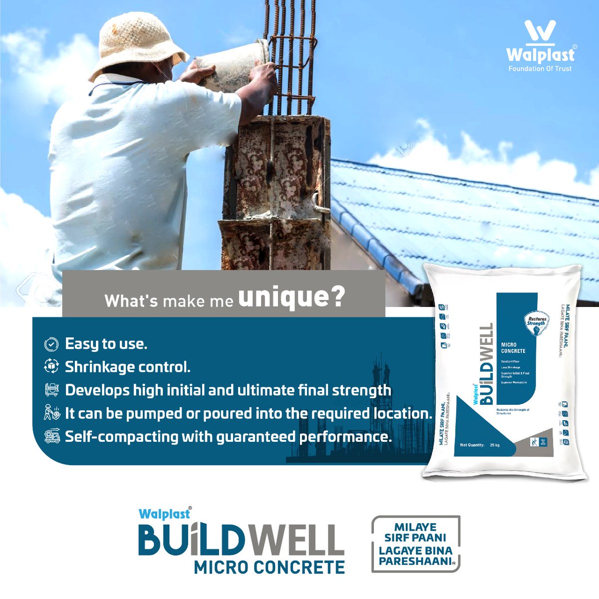 Walplast's tweet image. Here is BuildWell Micro Concrete for all your repair solutions. Stay tuned this week to know more about the product&apos;s unique benefits.

#Walplast #BuildWell #RepairSolutions #MicroConcrete #Homesure #construction