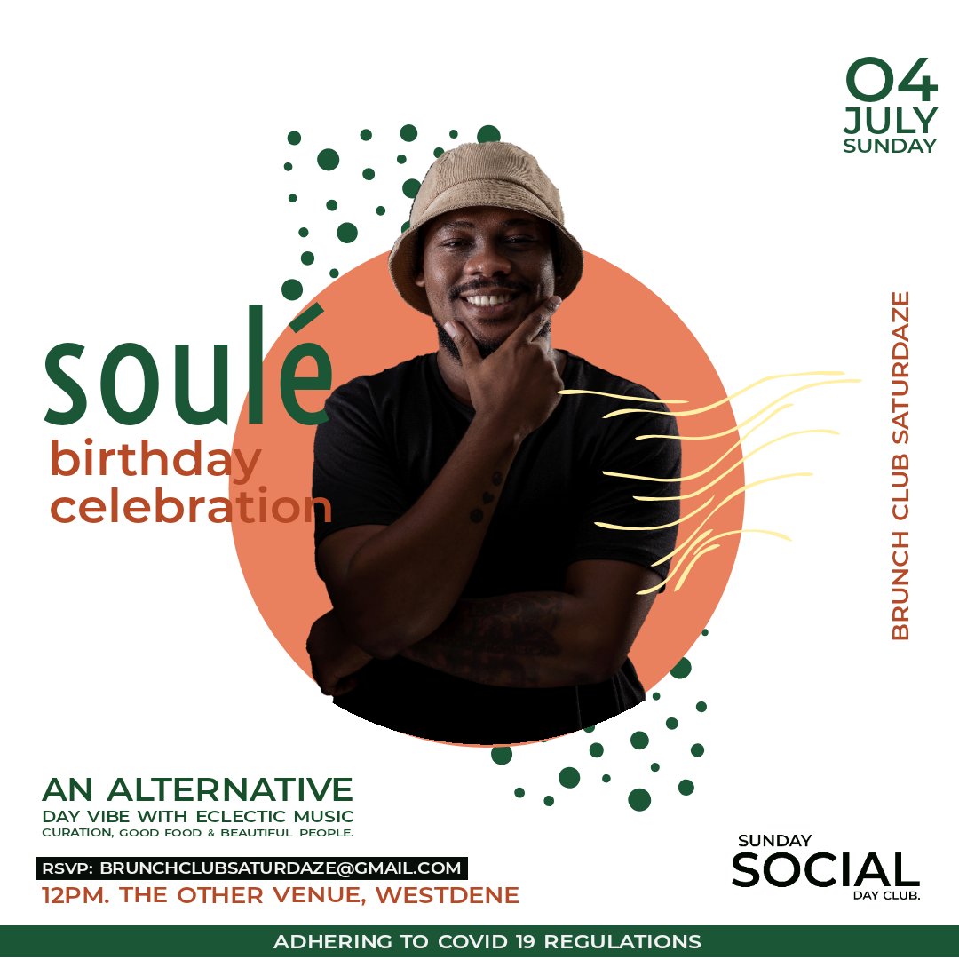 BrunchClubBloem's tweet photo. Good Morning Friends Of Brunch Club...
Happy Wednesday. 💫 

EVENT: We celebrating our Co-Founder @Soule_za B'earth day Sunday the 4th Of July @TheOtherVenue 2nd Avenue Westdene from 1PM - 9PM. https://t.co/OiPjimyqJd