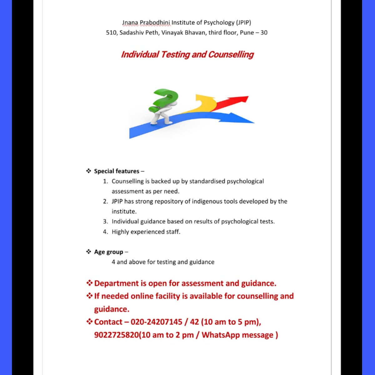 Counseling services for age group above 4 .