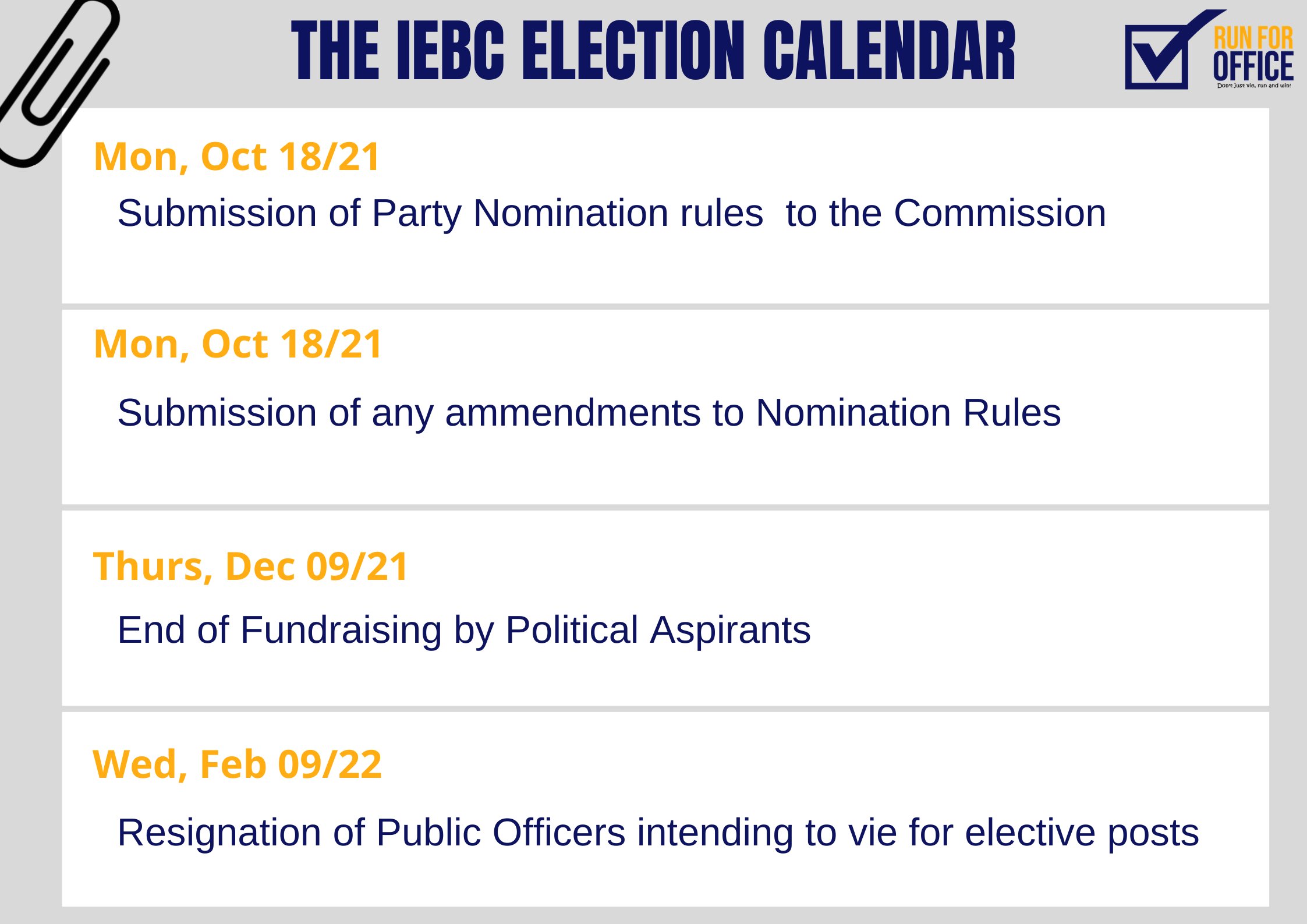 2022 Election Calendar تويتر \ Run For Office على تويتر: "@Iebckenya Has Released The Election  Calendar In Preparations For The August, 9/2022 General Elections, Kenya.  We Are Breaking It Down For You So That You