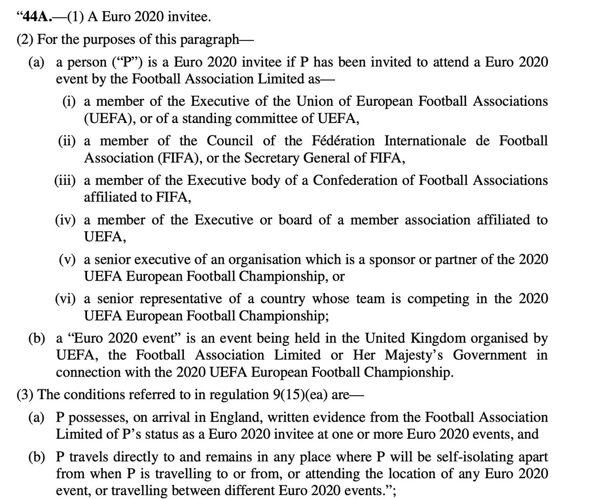 JamesMelville's tweet photo. And here it is. Travelling VIPs are now exempt from self isolation and quarantine rules for the Euro Finals at Wembley. https://t.co/4TNdBYAtDs