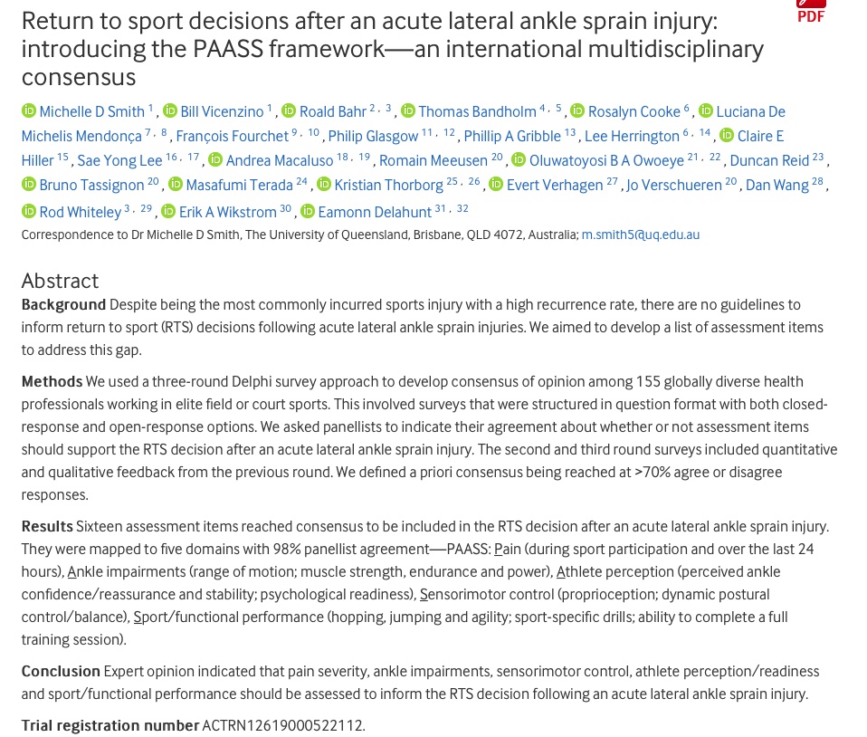 Delighted to see this truly international collaboration published in @BJSM_BMJ Amazing work by @MichelleD_Smith in coordinating the whole project 🗳️Protocol pre-registered 🌍Input from clinicians working in 17 different countries (n = 155) bjsm.bmj.com/content/early/…