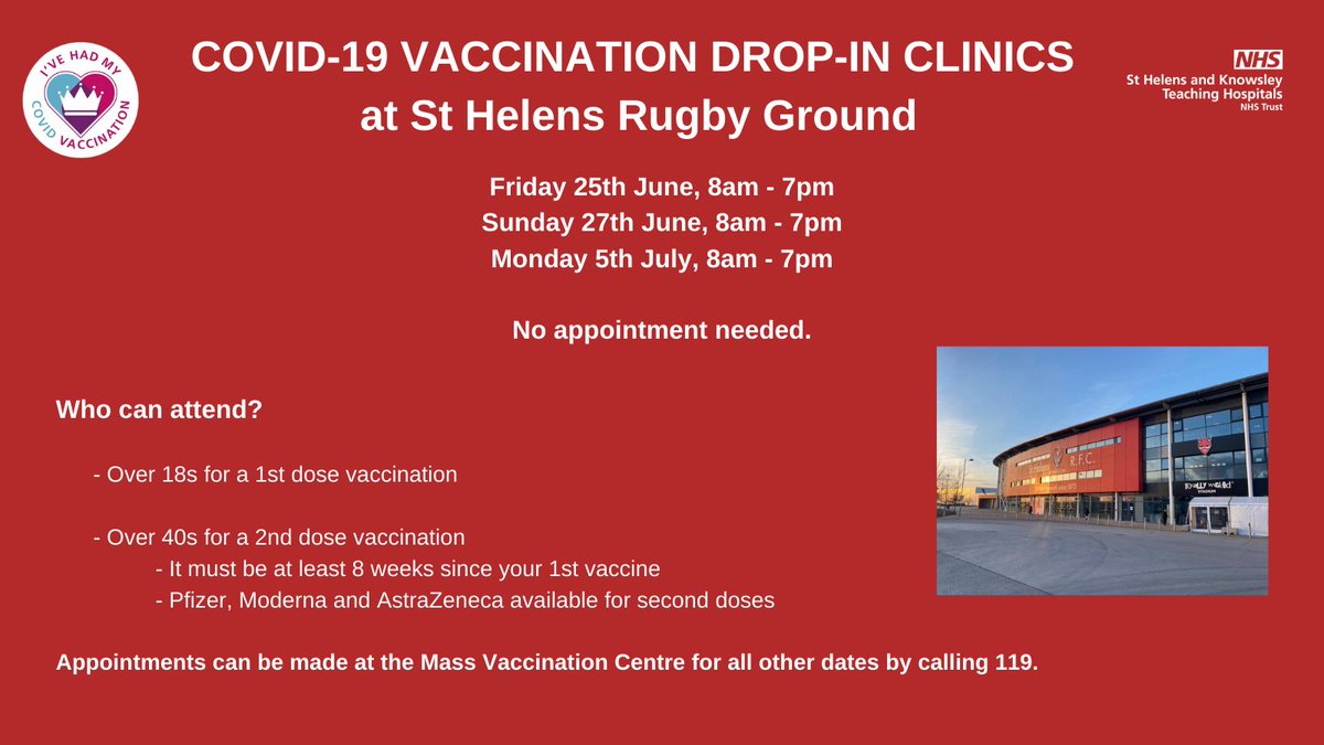 MWLNHS's tweet photo. Further drop-in clinics have been announced. 
No need for an appointment, come along and get protected. https://t.co/9d0OoIHnsd