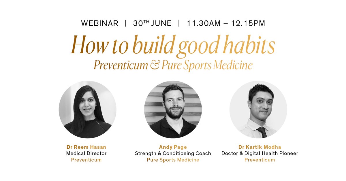 Preventicum's tweet photo. Do you find it difficult to keep motivated when starting a new fitness/sleep/healthy eating regime? You are not alone. Join our #Preventicum &amp; @puresportsmed experts as we discuss how to build lasting good habits. Sign up here https://t.co/l8rNenpwtb #Sleep #Nutrition #Fitness https://t.co/JKEeLHVklT