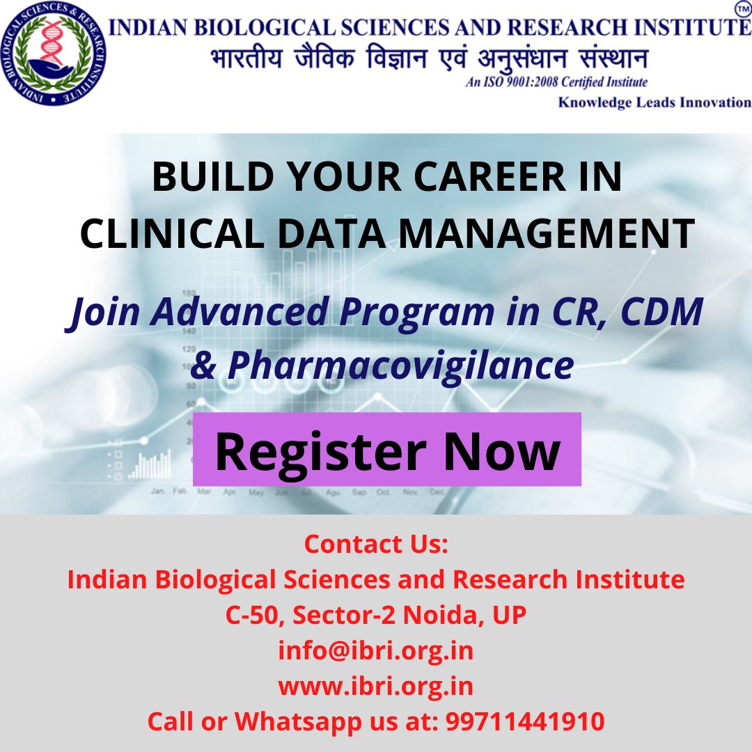 Become a Certified Clinical Research Professional!! 
Register Here: ibri.org.in/admission-form…
#clinicaltrials #ClinicalResearchTrial  #clinicalresearchers  #clinicalresearchprofessionals  #clinicalassociate #ich #MEDRA #gcp #clinicaldatamanagement  #bioinformatics  #microbiology